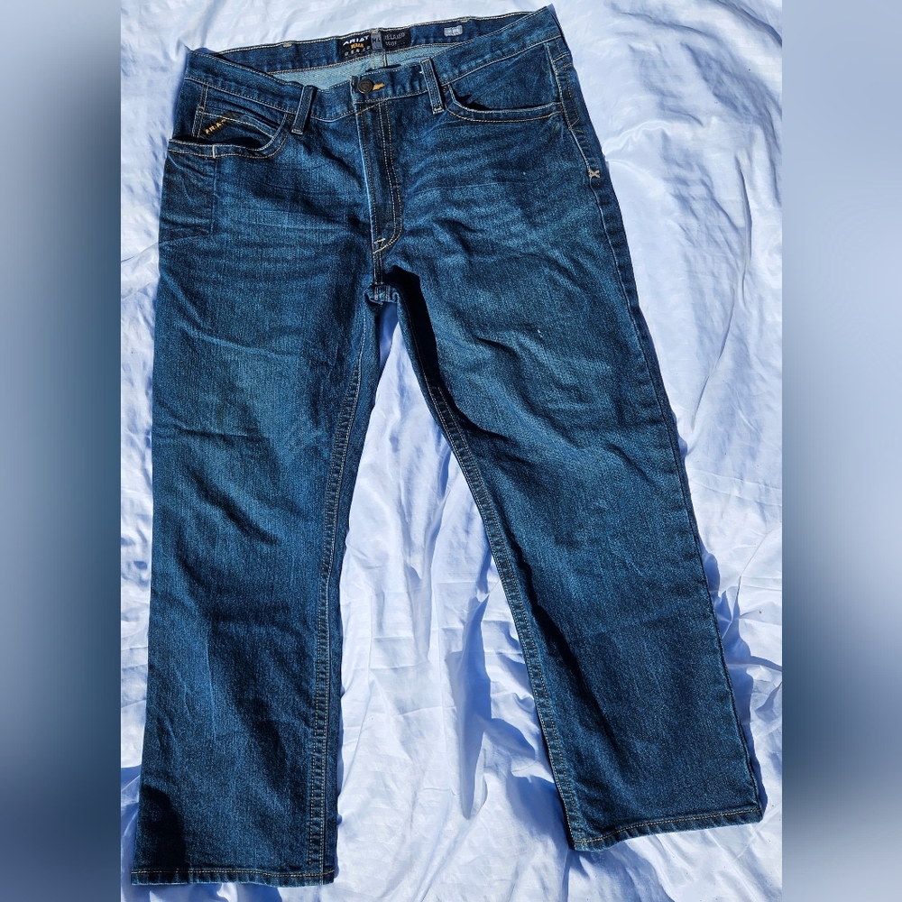 Ariat Jeans Mens Blue Rebar M4 Relaxed Boot Cut Workwear Denim Rodeo (Mb)